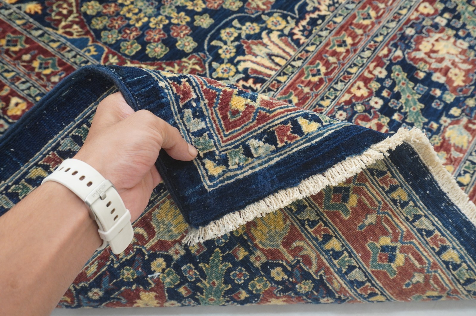 9×11 ft Navy Blue Turkish Hereke Hand Knotted Wool Oriental Rug