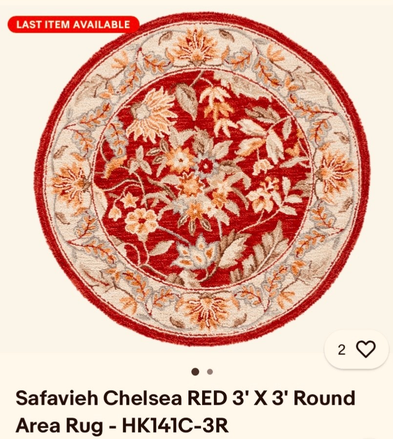 Chelsea Collection 3′ Round Red HK141C Hand-Hooked French Country Wool Area Rug