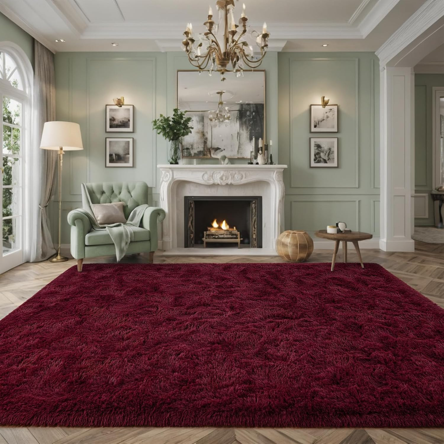 Nuttumico Extra Large Burgundy Fluffy Area Rugs for Living Room, 8X10 Feet Ul…
