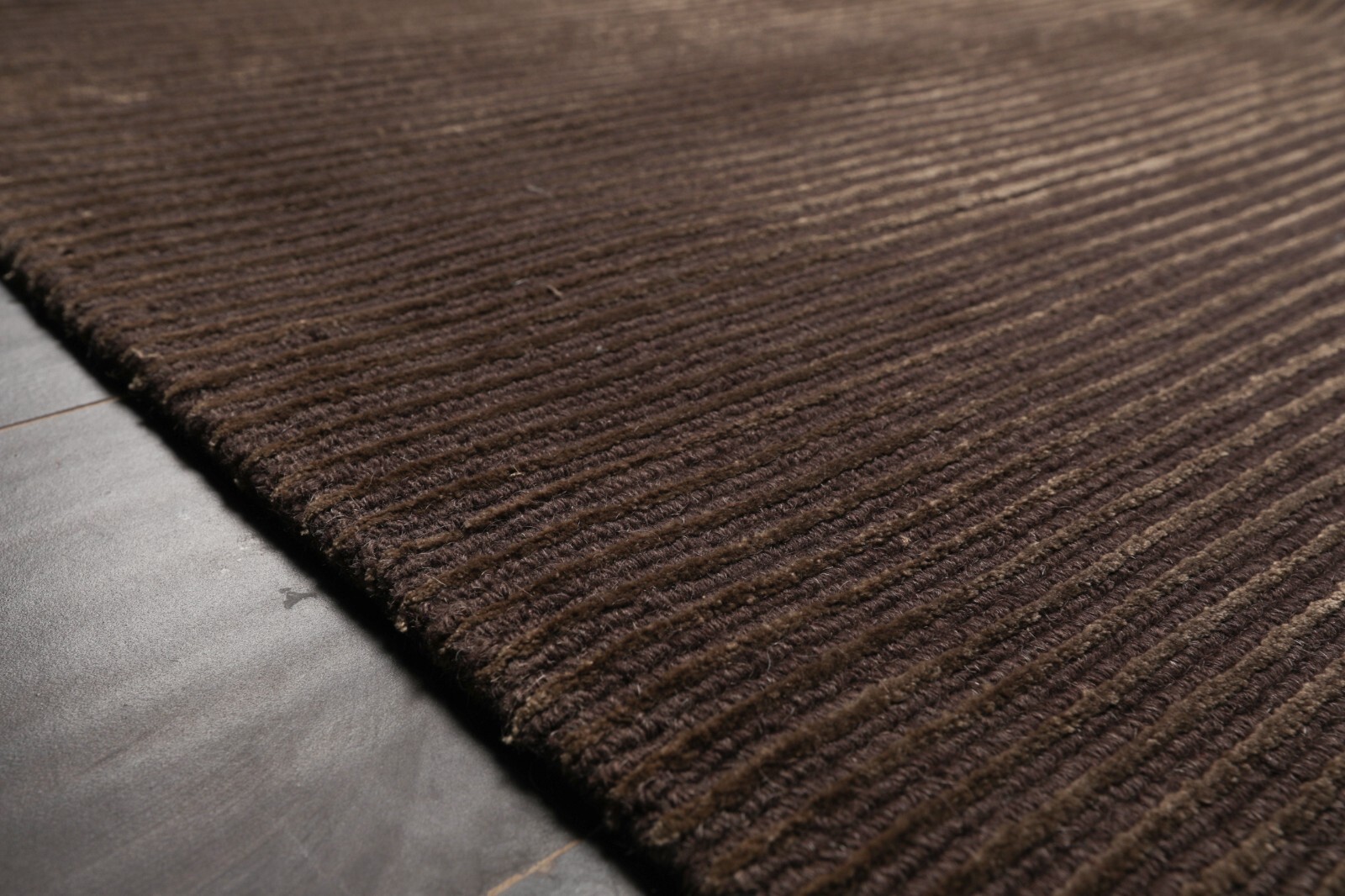 Designer Ribbed Hand Knotted Wool & Silk Tibetan Area Rug Brown 8’2″ x 10’1″