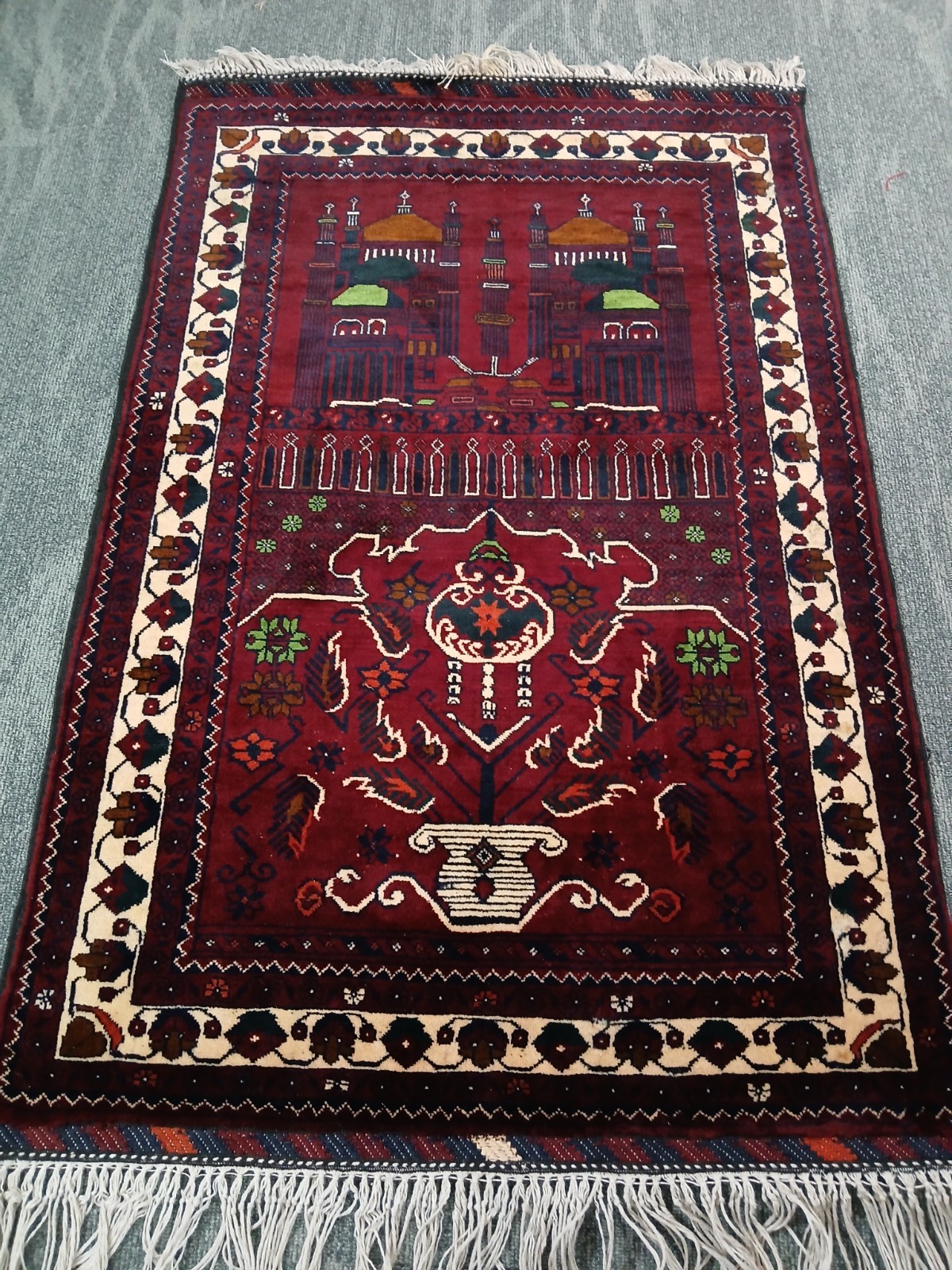3×5 XL Handmade High-quality Soft Prayer Rug, Rare Red Muslim Prayer Area Rug.