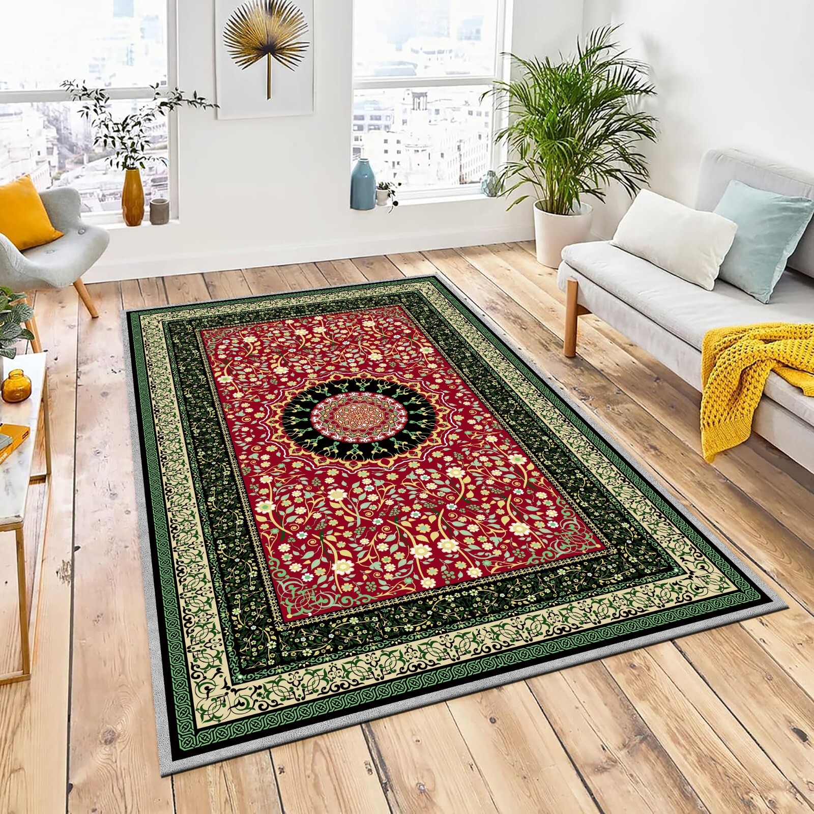 Turkish Motif Rug, Large Area Rug, Vintage Printed Carpet, Home Decor Modern Rug