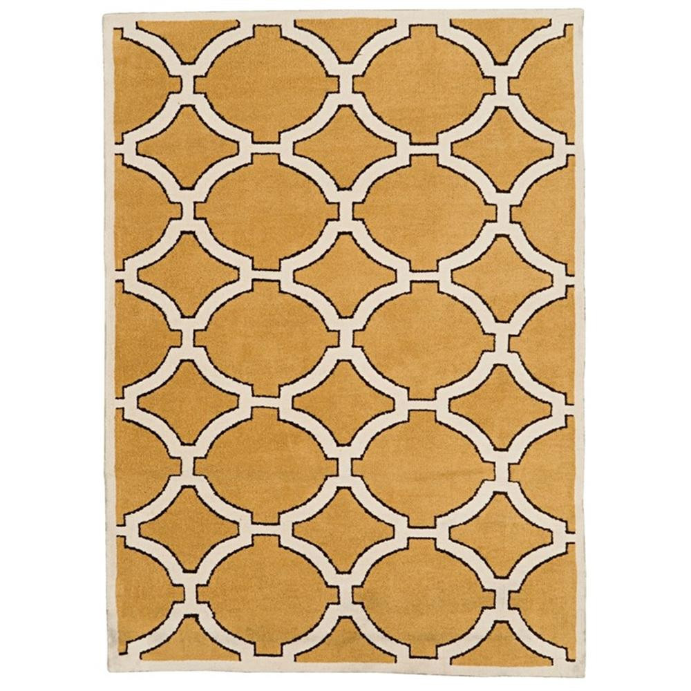 Linon Geo Kelli Hand Tufted Microfiber Polyester 5’x7′ Rug in Yellow
