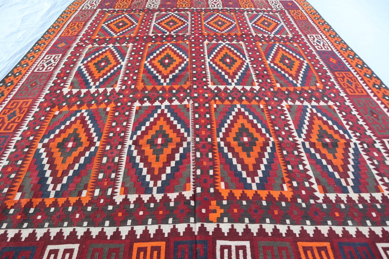 8’6×11’6 ft Large Vintage Turkmen Geometric Kilim Area rug- Handmade Kilim Rug