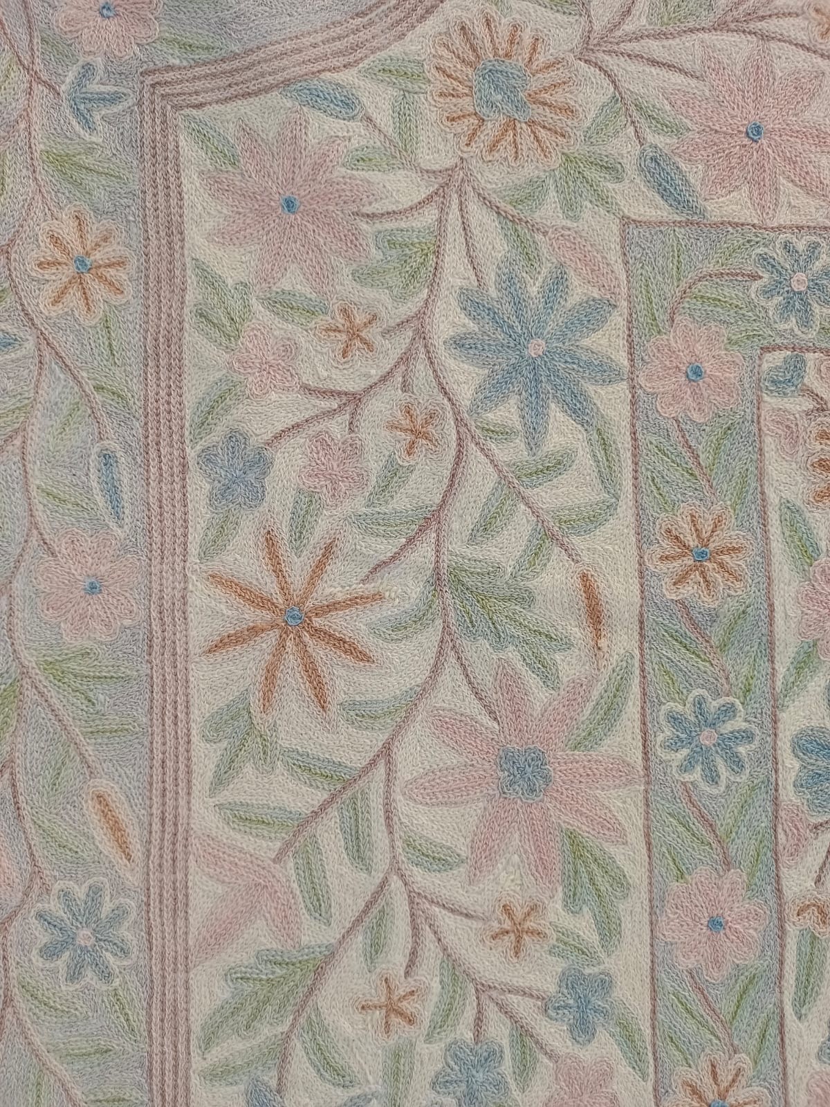 Vintage Amazing Kashmiri Chain Stitch Hand Wool Embroidered Rug Carpet FloorArea