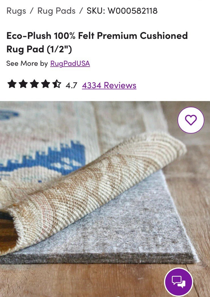 Rug Pad Thick Cushioned Felt 1/2in 9×12 ft Gray by RugPadUSA Eco-Plush