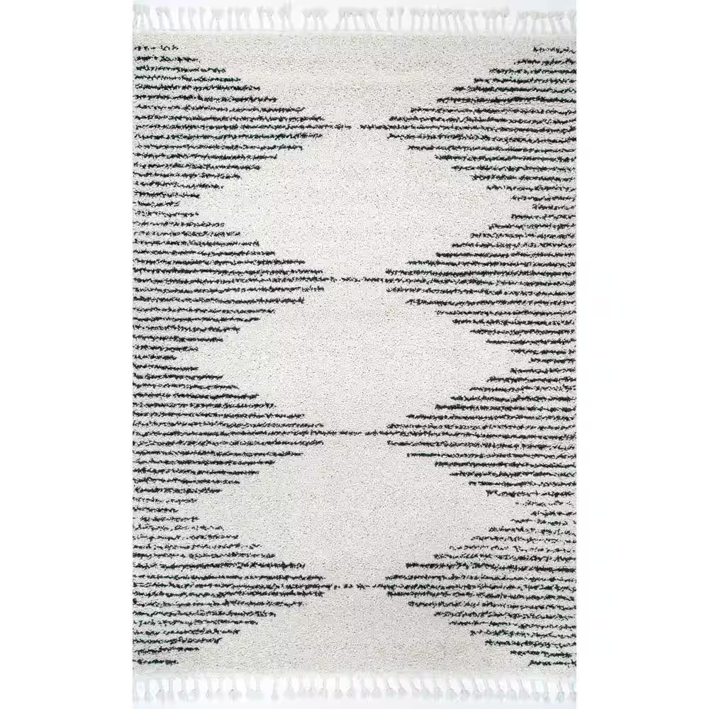 Bria Moroccan Diamond Shag Off-White Doormat 2 Ft. X 3 Ft. Area Rug