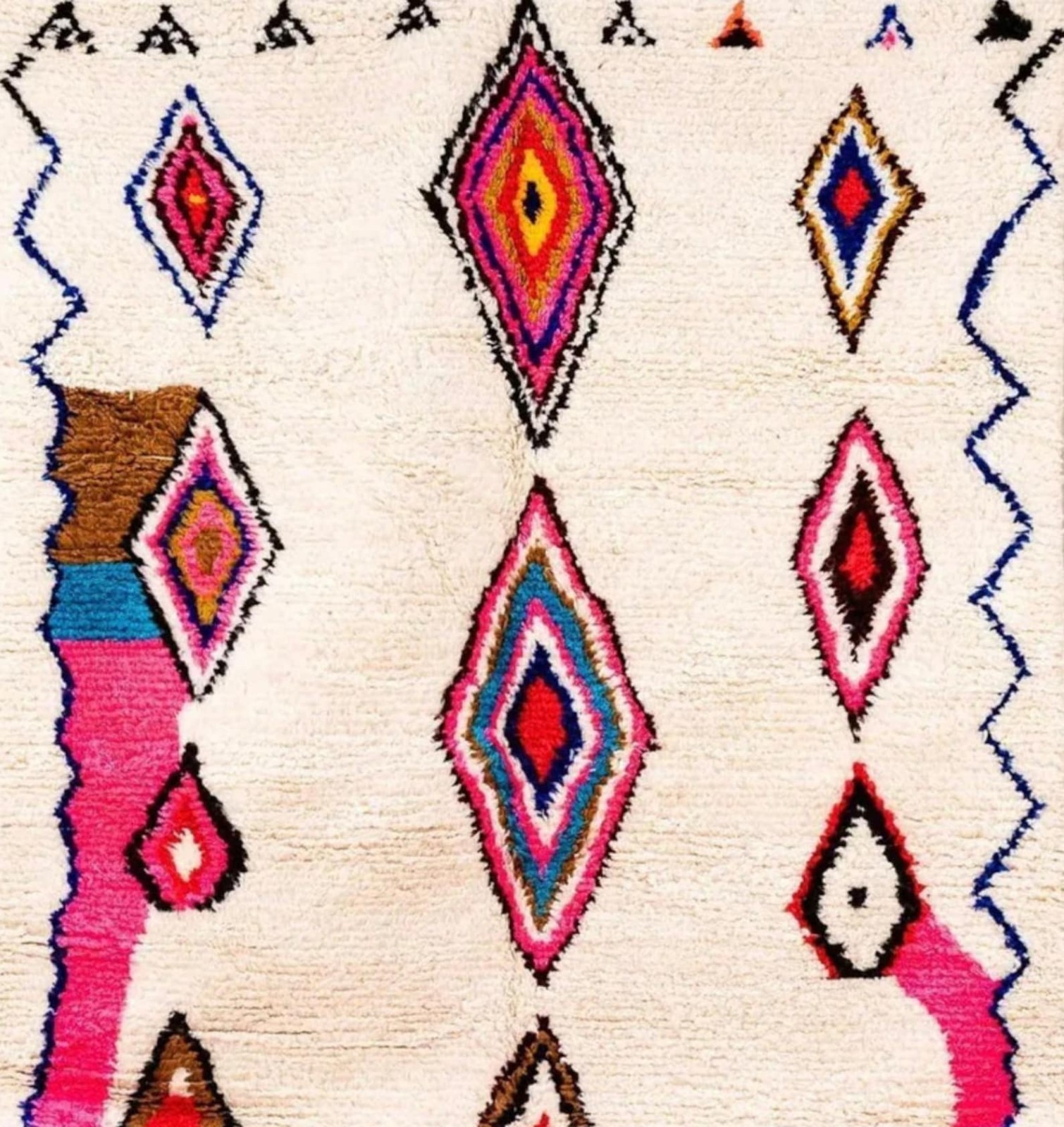 Area Rug, Vibrant Handmade Moroccan Wool Rug with Colorful Geometric Patterns