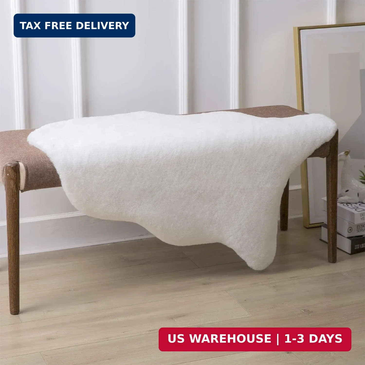 Ashler Faux Fur Rug, Upgraded Soft Faux Rabbit Fur White Area Rugs, 2 x 3 Feet,