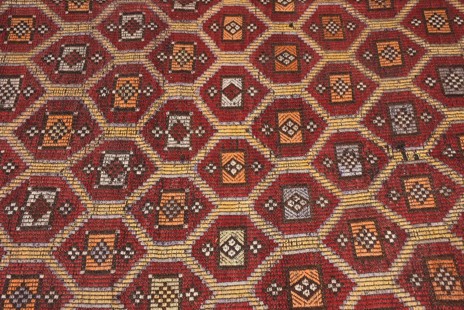 Turkish Kilim Area Rug 5,7×5,2 ft (173×159 cm), Vintage Red Ikat Rug