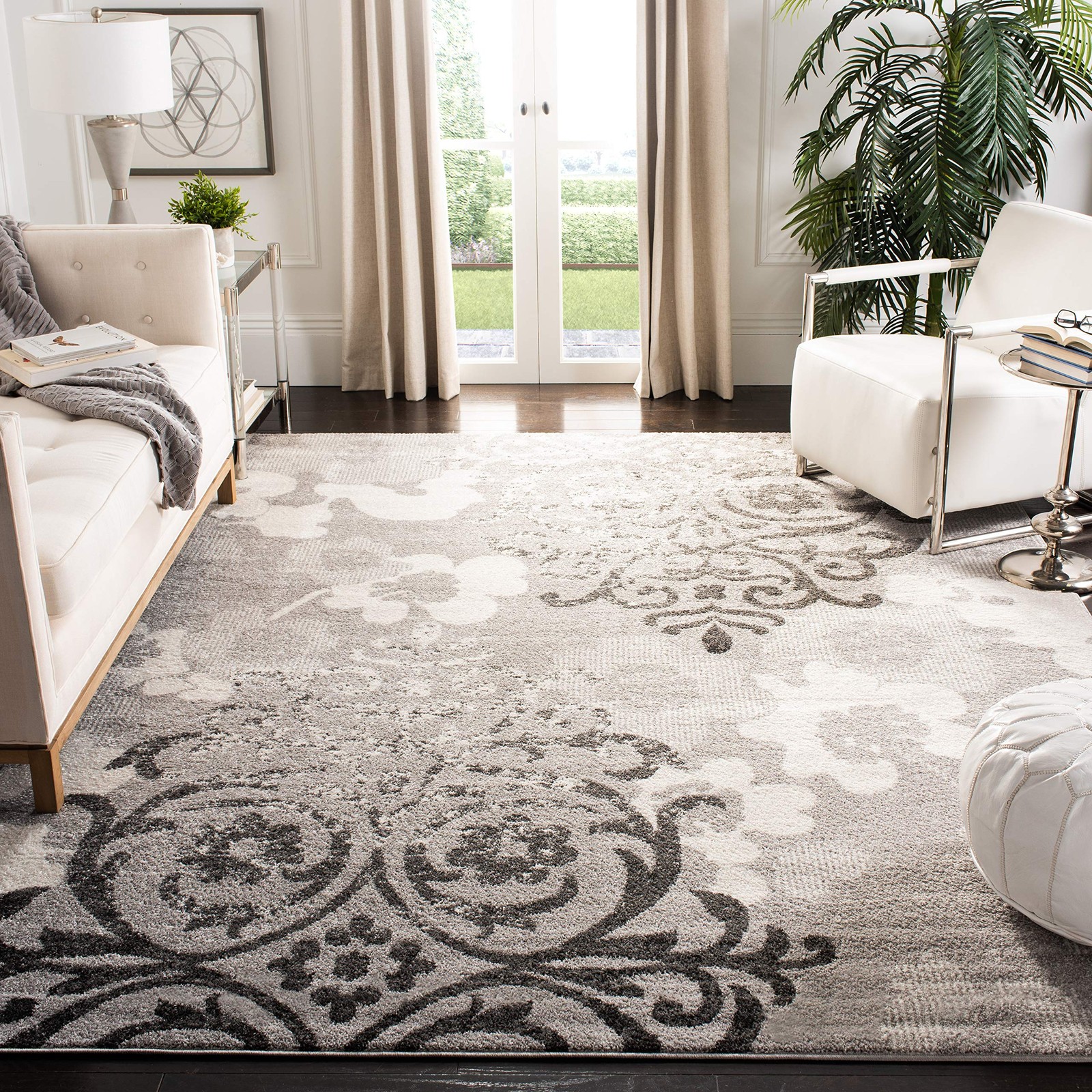 Adirondack Collection Area Rug – 6′ x 9′, Silver & Ivory, Floral Glam Damask …