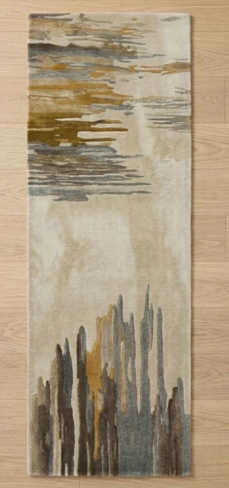 Hand Tufted Abstract Wool Area Rug: Beige Gold Grey Contemporary Carpet Modern