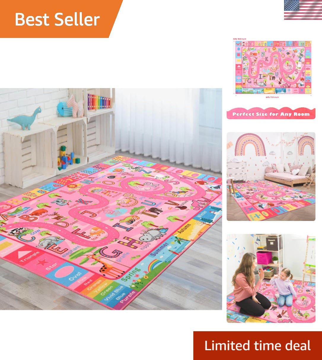 Kids Rug for Playroom, Educational Classroom Rug for Kids Room, Washable Nurs…