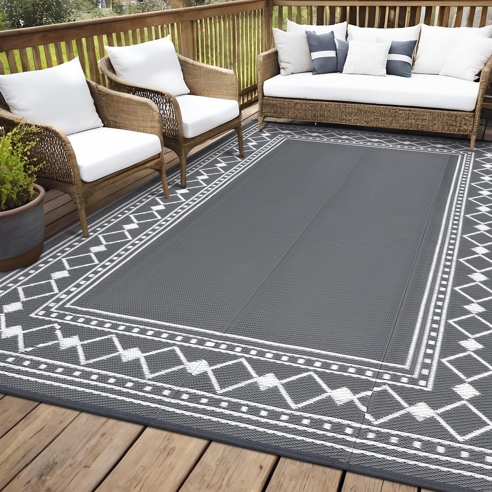 Reversible Outdoor Patio Mat 8×10/9×12/9×18/10×14/10x20ft Outside Carpet RV