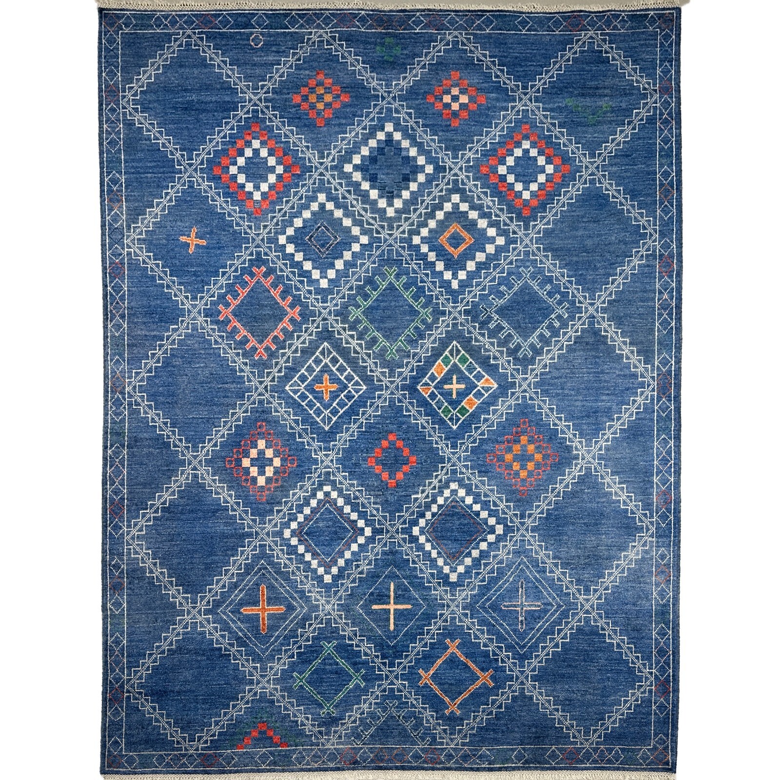 Handmade (8’1″ x 10’7″) Blue Southwestern Style Afghan Wool Area Rug