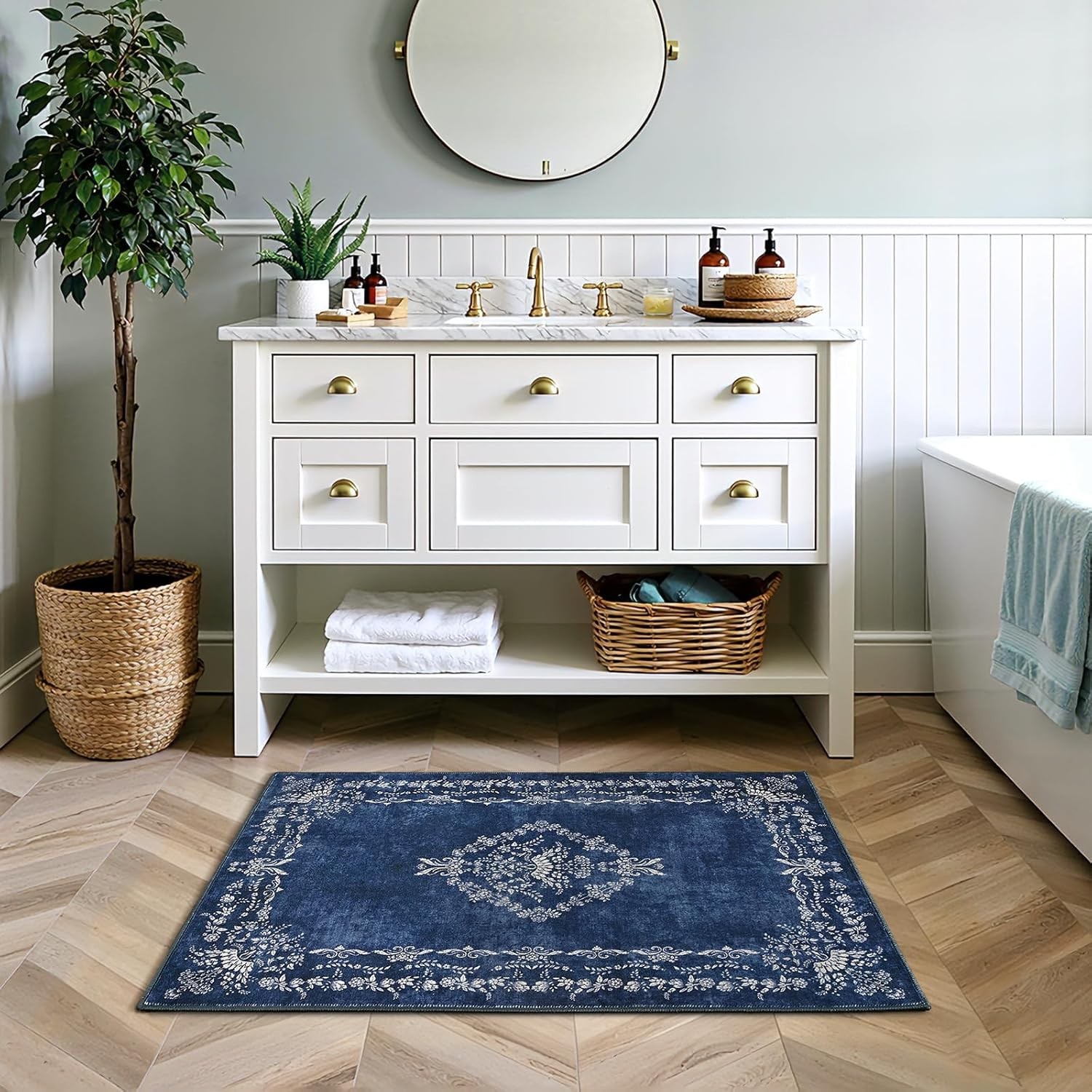 Entryway Rug 2×3 Washable Area Rugs for Bathroom, Vintage Boho Floral Distres…