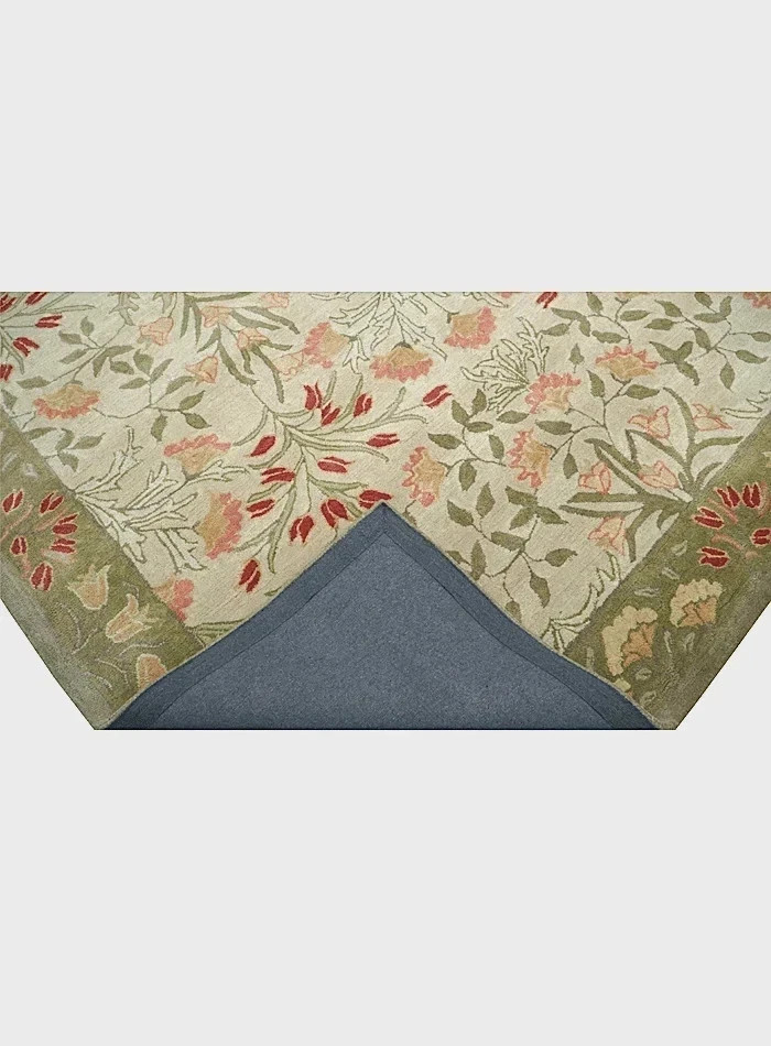 Vintage William Morris Style Wool Rug – Sage Green Floral Botanical Hand-Tufted