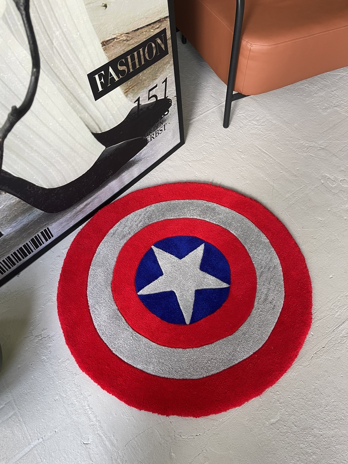 Handmade Tufted Rug – Captain America Shield | 80×80 cm