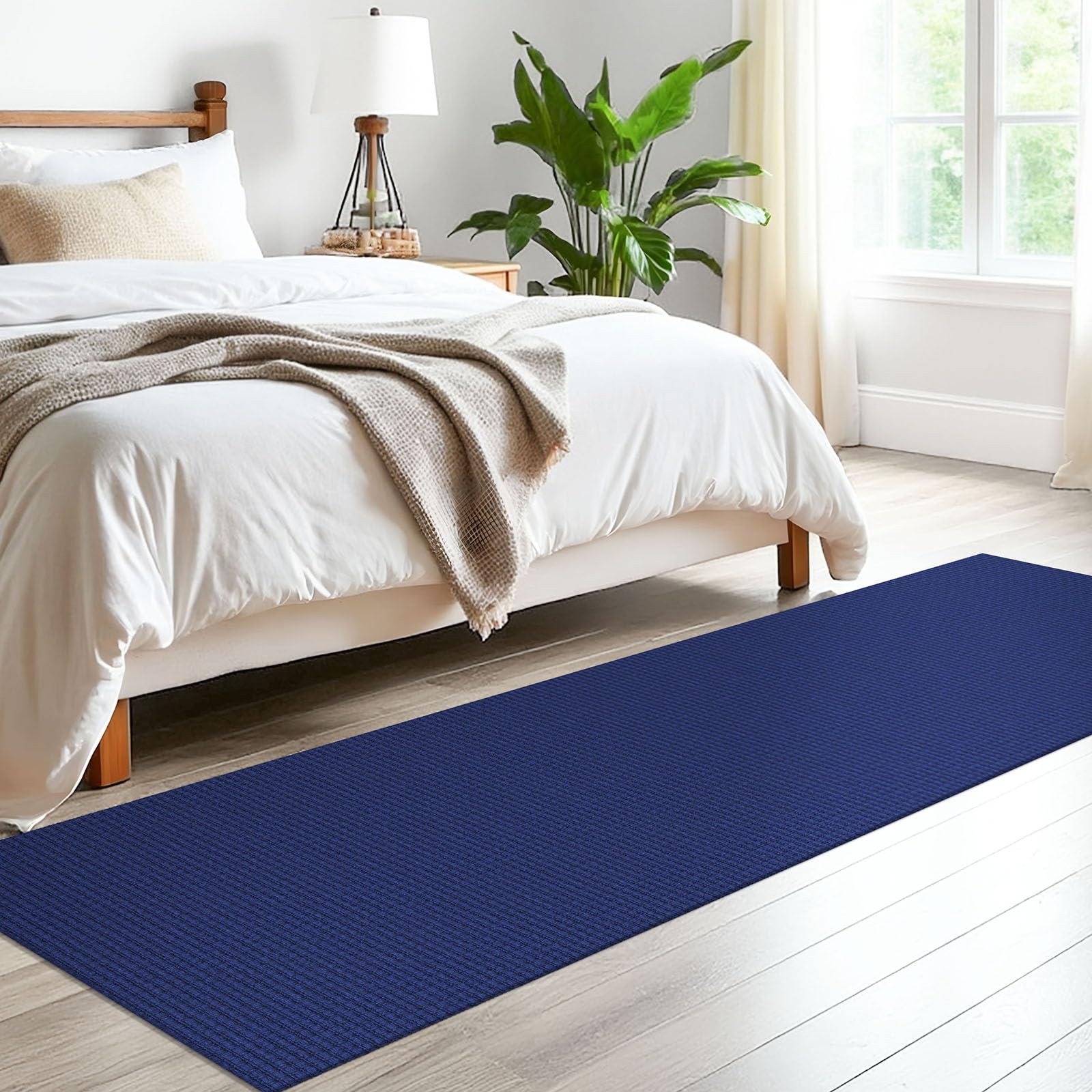 EARTHALL Woven Runner Rug 2×8 Ft Royal Blue/Navy Cotton Non Slip Rubber Backed