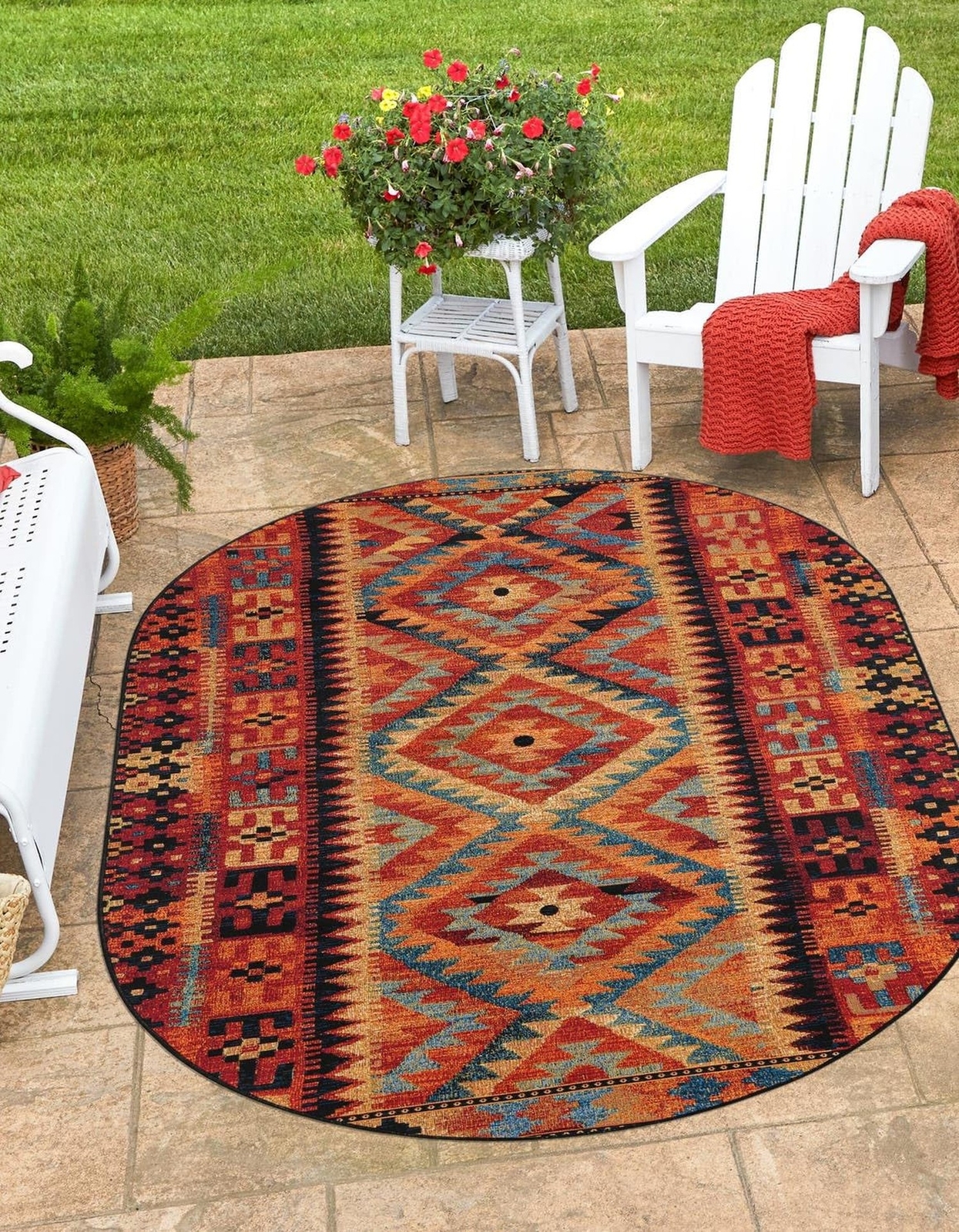 Unique Loom Outdoor Tribal Collection Area Rug – Tortuguero (5′ 3″ x 8′ Oval …