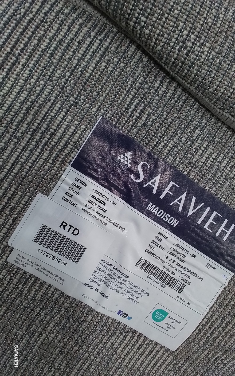 GREY / BEIGE 8′-0″ x 8′-0″ Flaw in Rug, Reduced Price 1172785294 MAD471G-8R