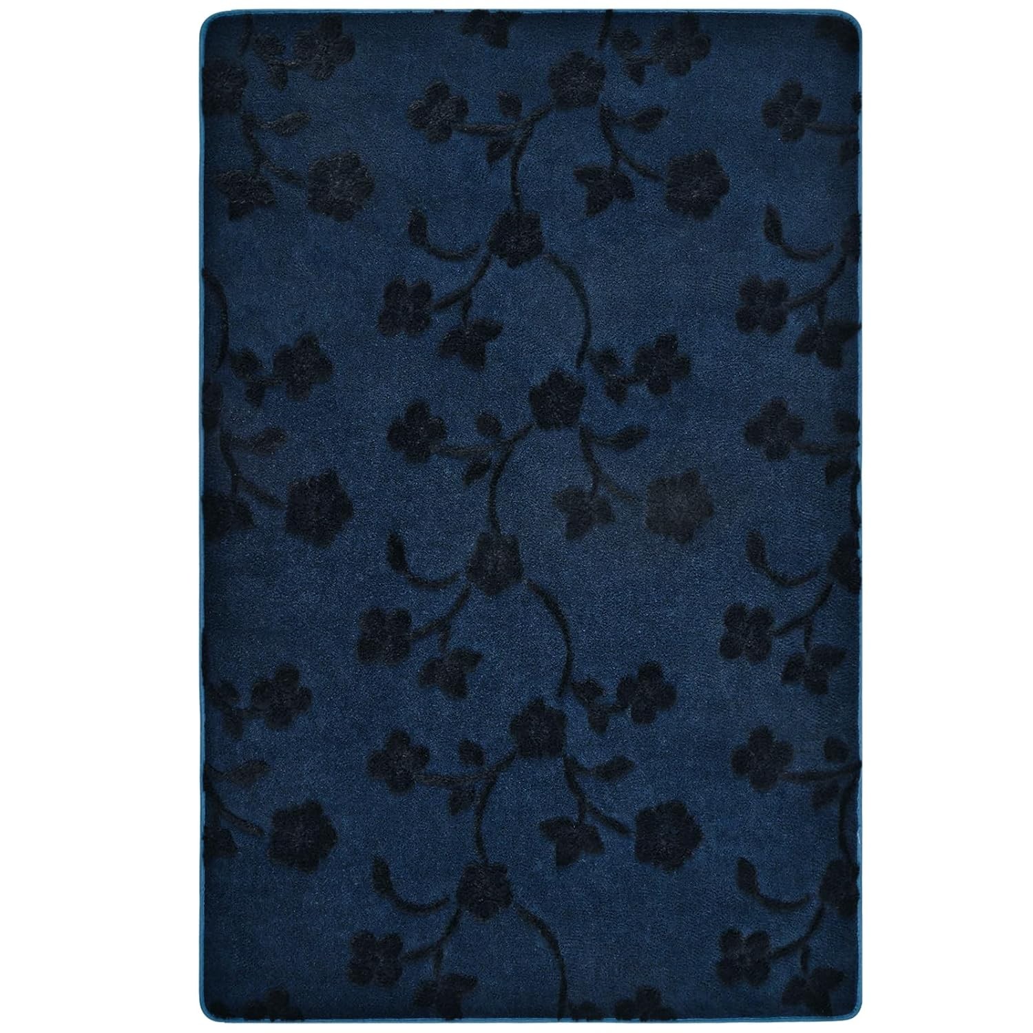 Area Rugs for Bedroom Living Room, 4×6 Navy Blue Memory Foam Rug, Floral Low Pil