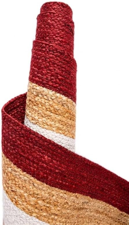 Handmade Natural Jute Rectangle Rug with Red & White Border