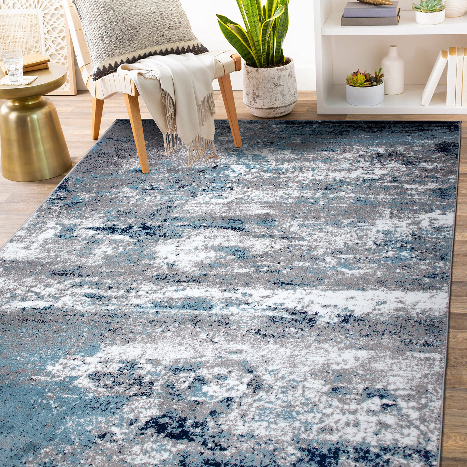 Rugshop Area Rug Distressed Abstract Watercolor Living Room Rugs Bedroom Carpet