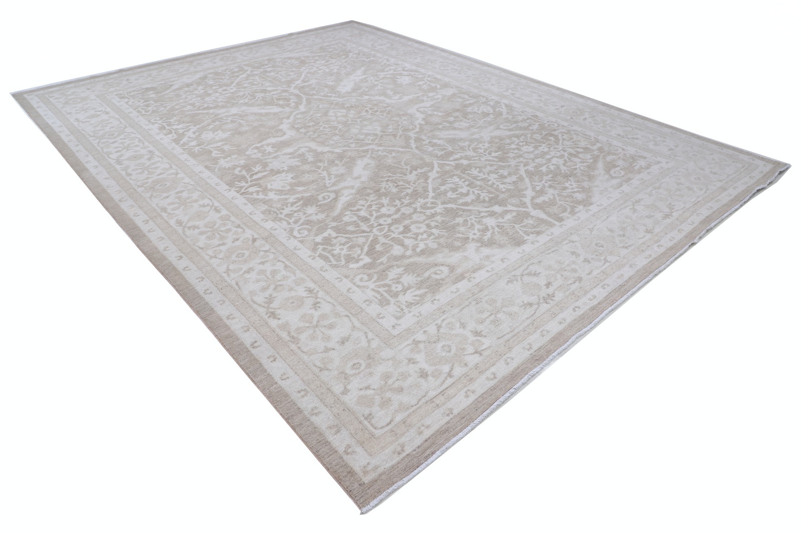 10×13.3 ft Traditional Hand Knotted Oushak Rug, Beige Floral Design Carpet