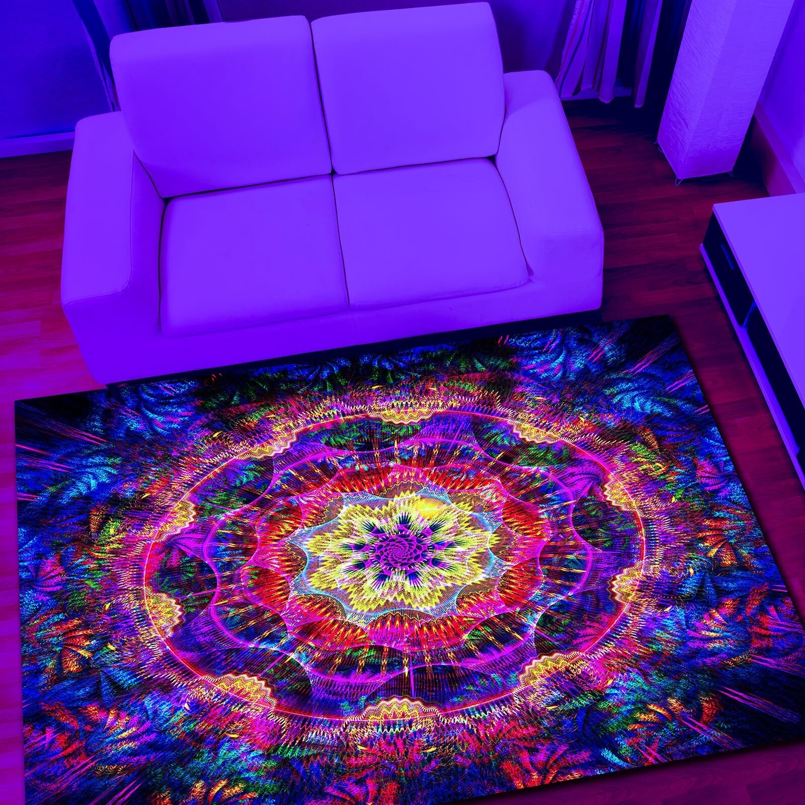 Trippy Mandala Area Rug Black Light,Large UV Reactive Glow in The Dark Boho N…