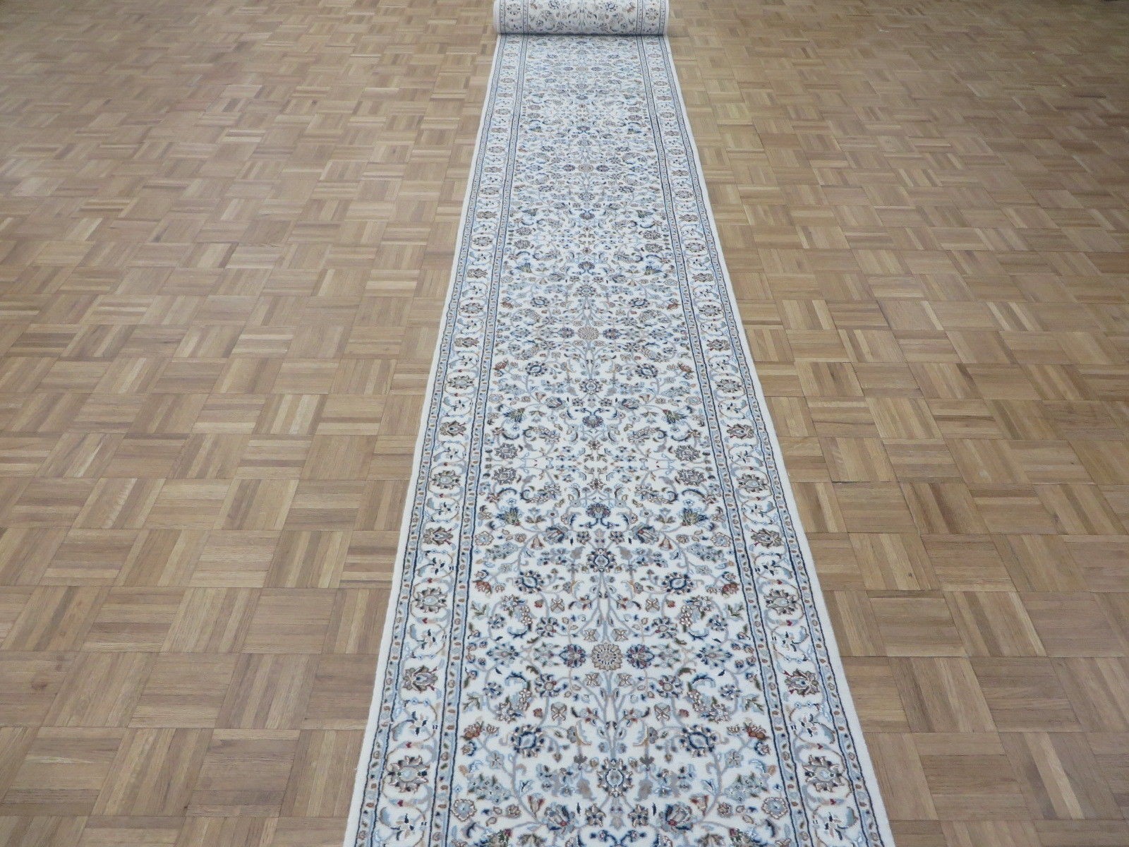 2’8 x 19’10 Hand Knotted Ivory Nain All Over Design Runner Rug With SIlk G16152