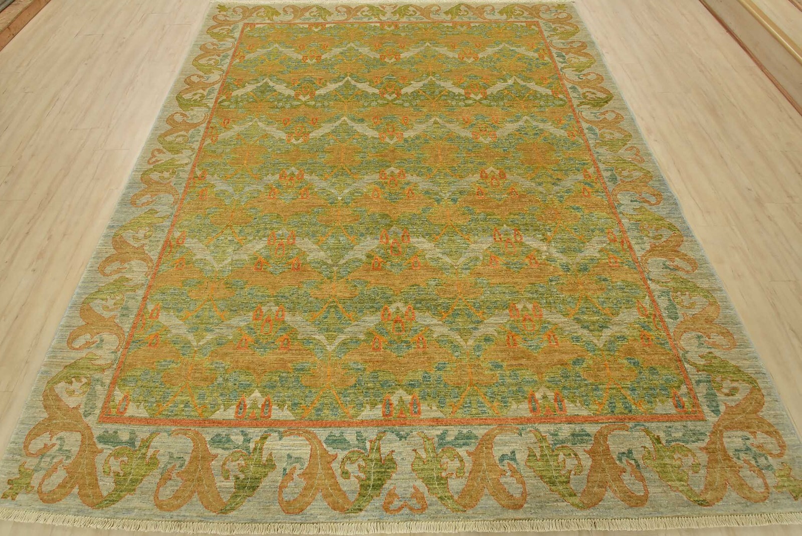 Ziegler Rug 8’2” x 10’1” Green Wool Traditional Hand-Knotted Oriental Carpet