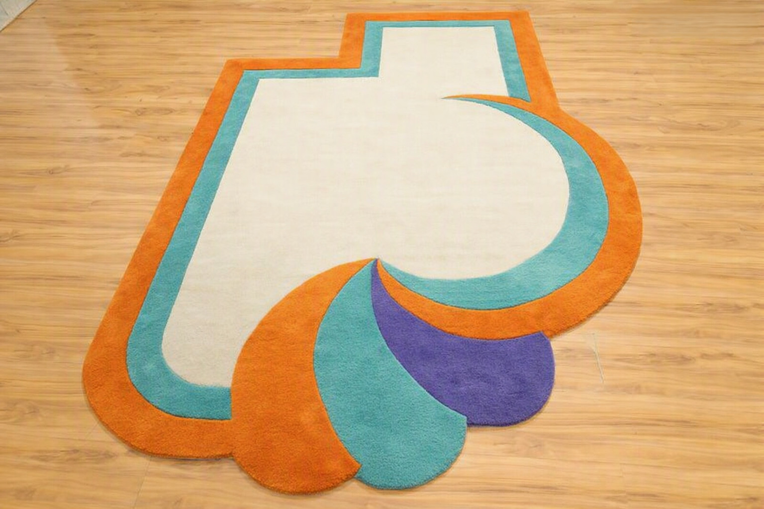 Hand Tufted Wool Area Rug Irregular Modern Abstract Orange White Blue Purple