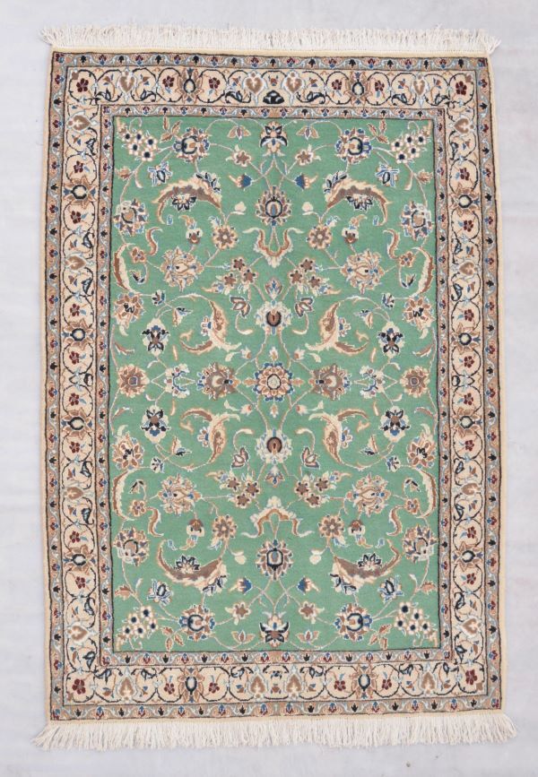 Authentic Oriental Traditional Hand Knotted Flora Cream Border Wood Pile Turkish