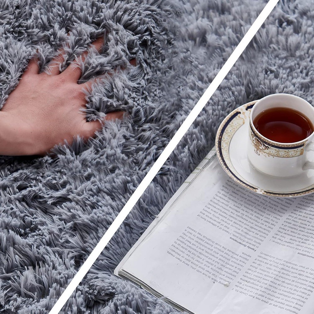 Shaggy Grey Rug 2×3 Soft Fluffy Carpet Non-Slip Plush Area Rugs for Living Room