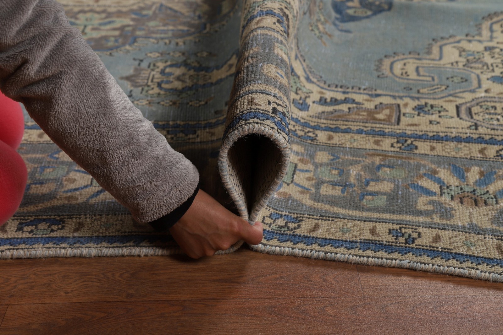 Blue Living Room Area Rug 7×10 Wool Handmade Over-Dyed Classic Vintage Carpet
