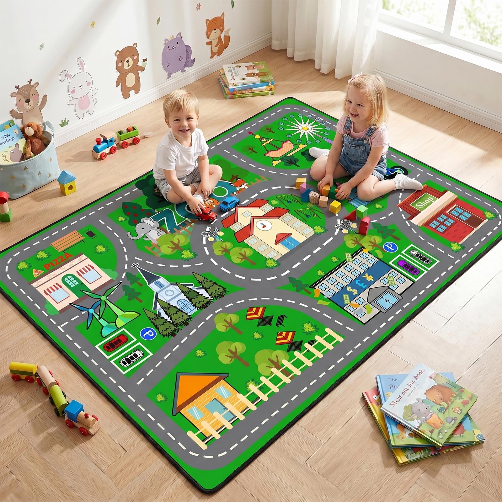 Kids City Road Car Play Mat 100x150cm NonSlip Washable Toddler Educational Floo