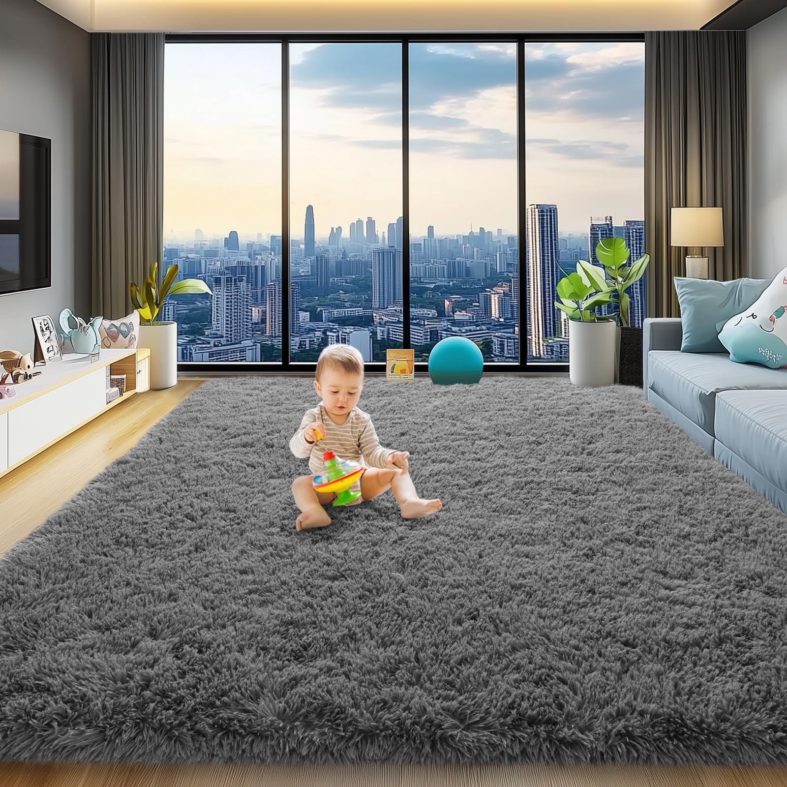 qulint Living Room Area Rug 8×10, Soft Fluffy Large Rug for Bedroom Shag Shag…