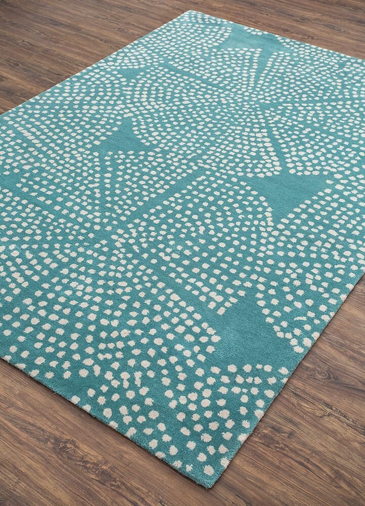 Modern Teal Hand-Tufted Wool Rug with Abstract Dot Pattern