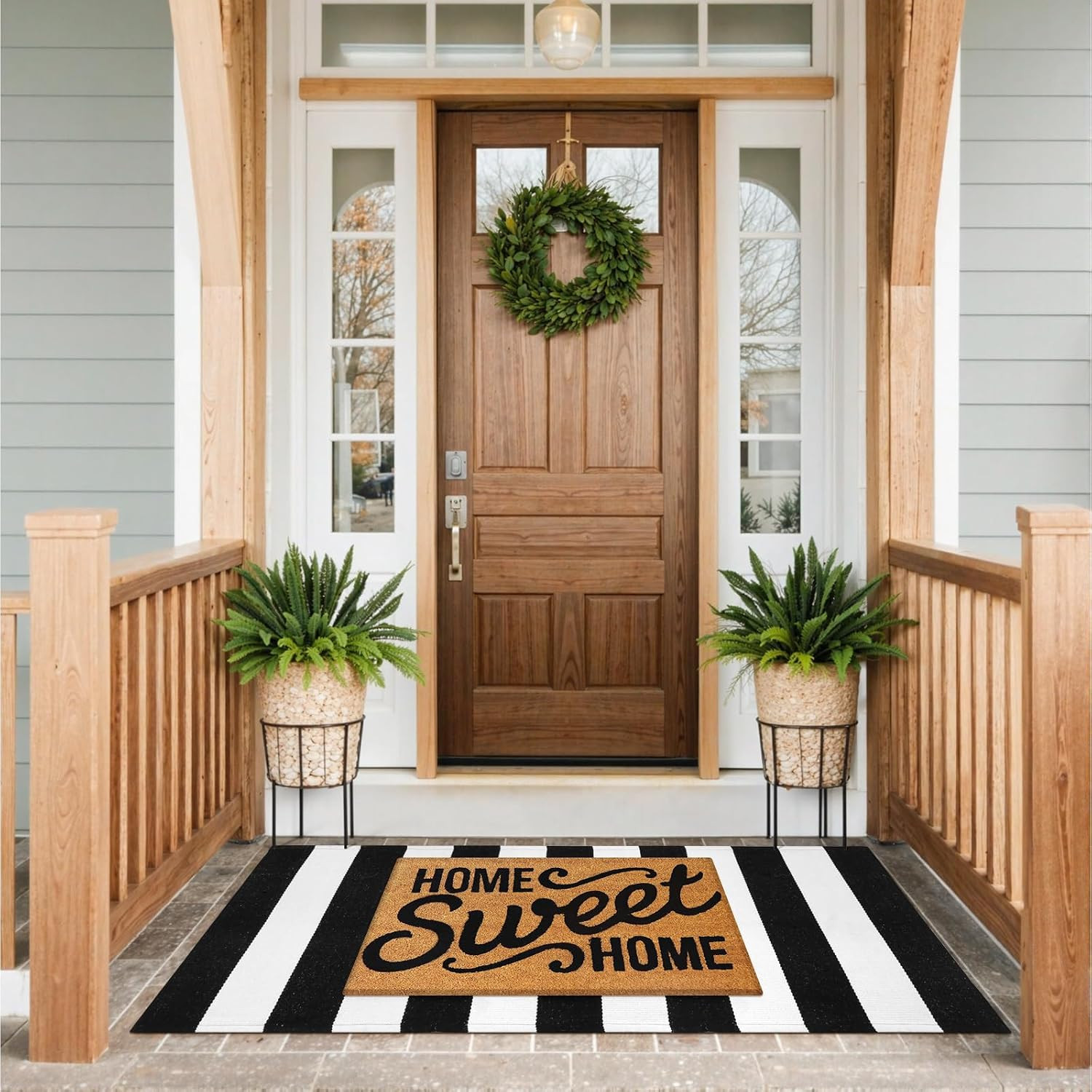 Black and White Outdoor Striped Rug 24″X 51″, Cotton Woven Front Porch