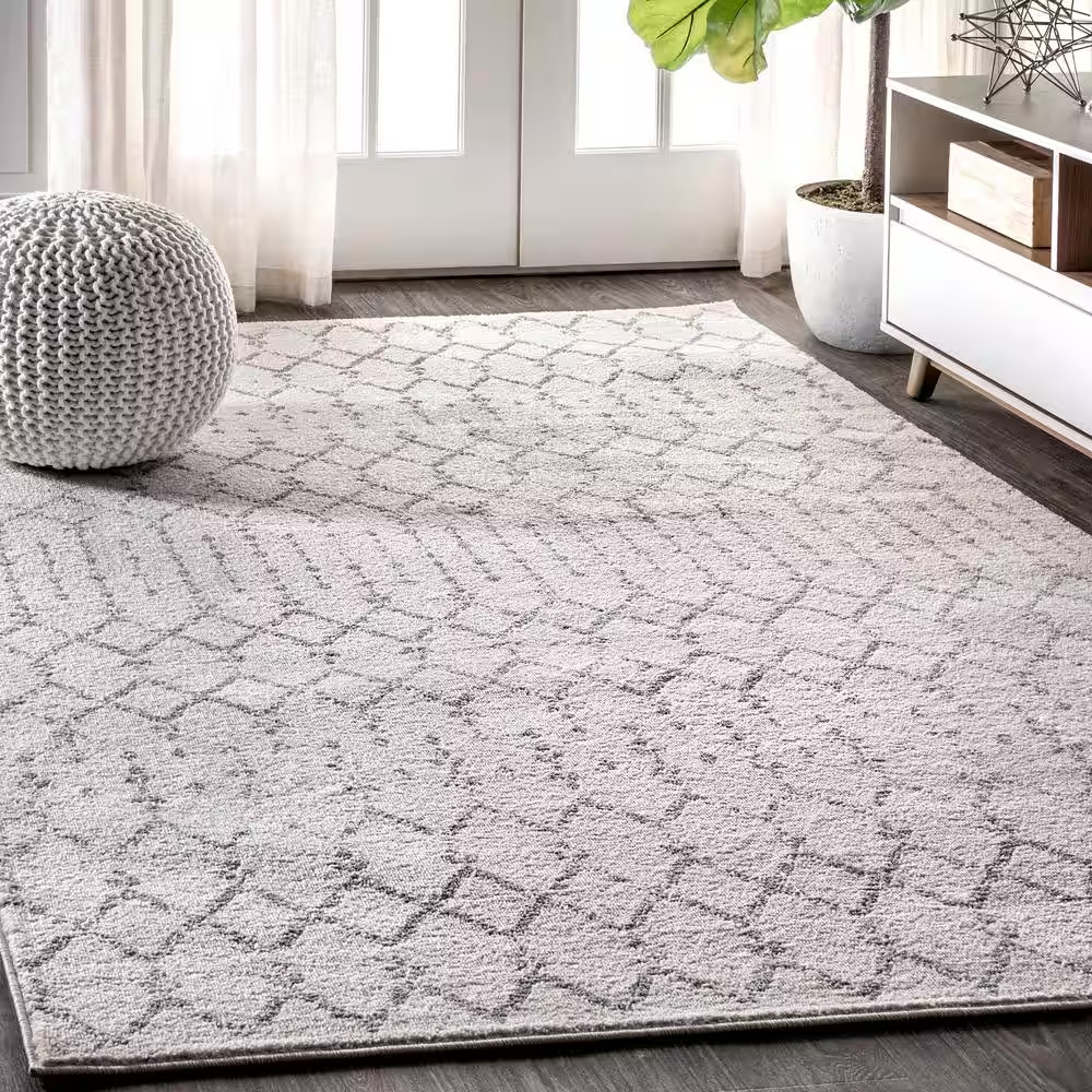 Moroccan Hype Boho Vintage Diamond Cream/Gray 8 Ft. X 10 Ft. Distressed Area Rug