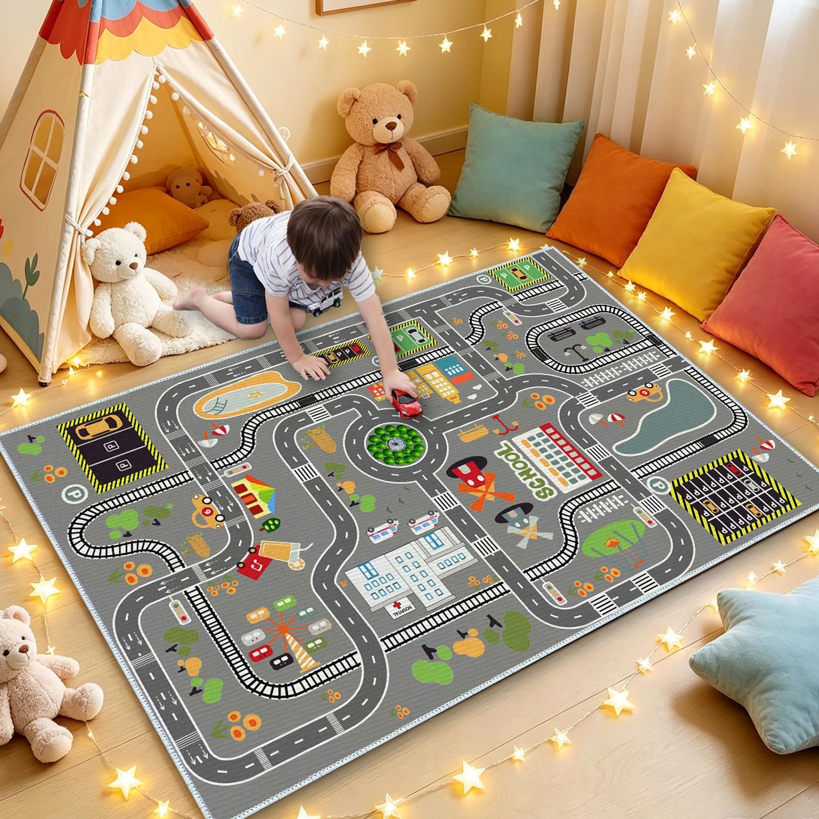 Kids Rug Play Mat Great for Playing with Cars and Toys,Educational Kid Road a…