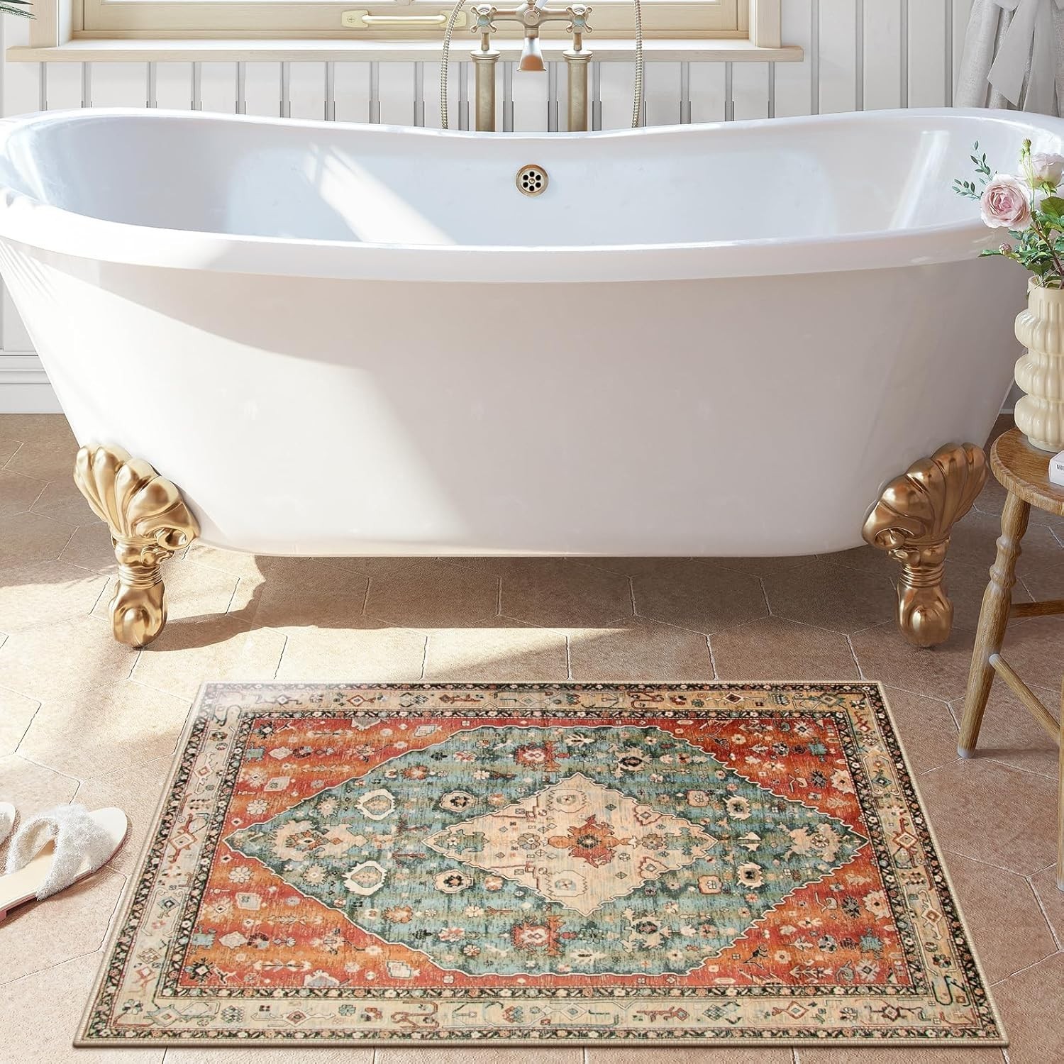 Geometric Tribal 2×3 Rug – Indoor Non-Slip, Machine Washable Design