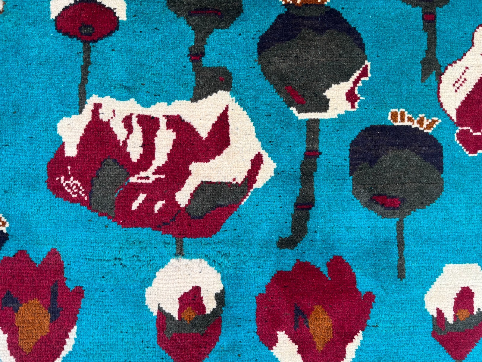 2’8 x 4 Ft Rare Afghan Opium Rug – Turquoise Field Tribal Pictorial Wool Carpet