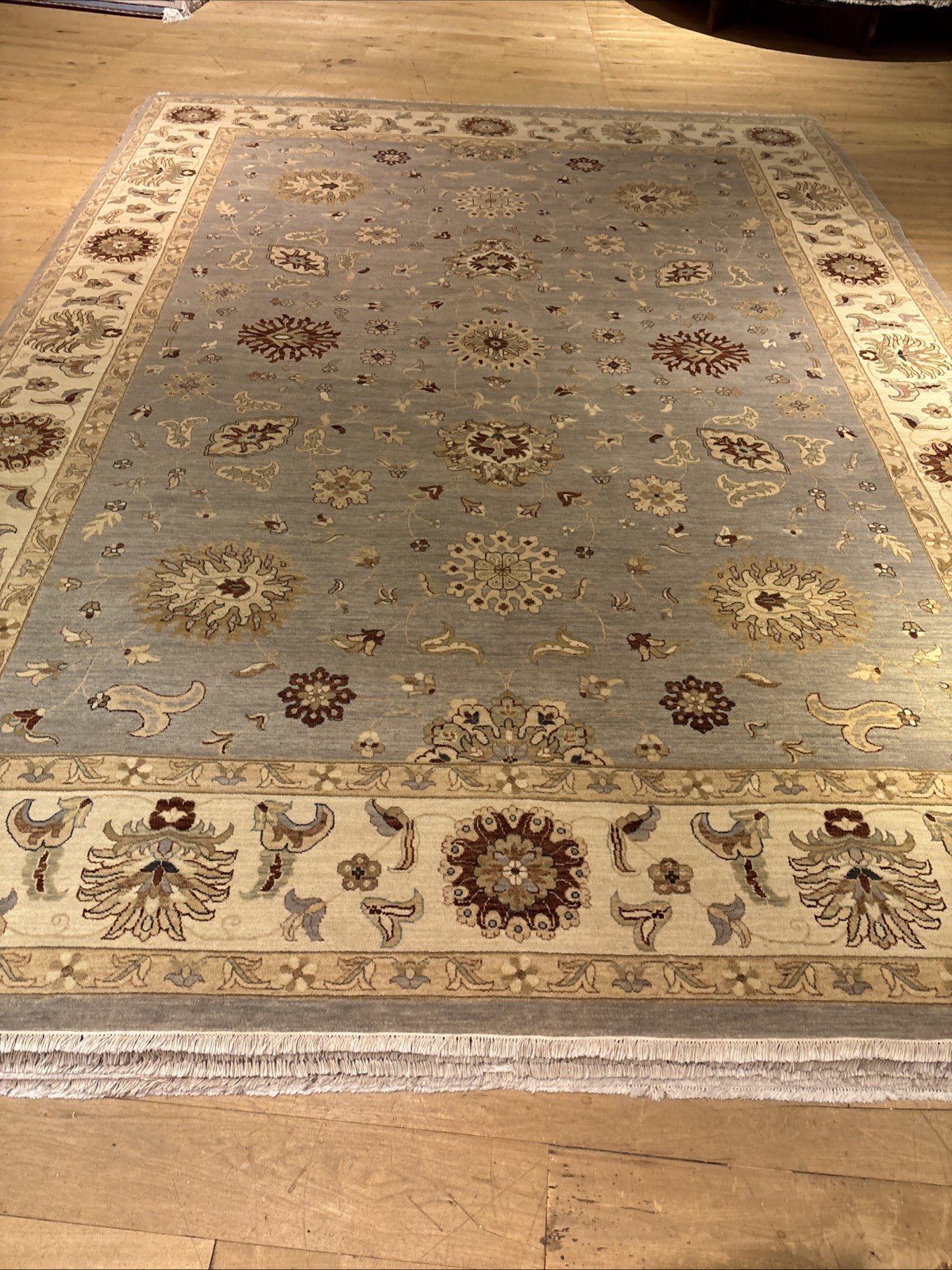 ORIENTAL RUG GREY/IVORY 10, 1” X 13’ 11” INDO PERSIANN HAND KNOTTED SKU# C23695