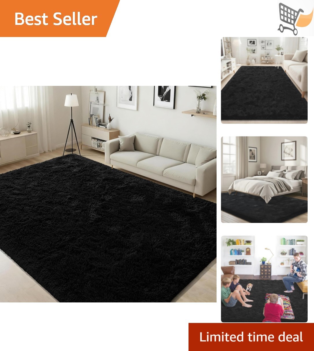 Fluffy Area Rug Microfiber 6×9 Feet Non Slip Soft Shaggy Carpet for Bedroom