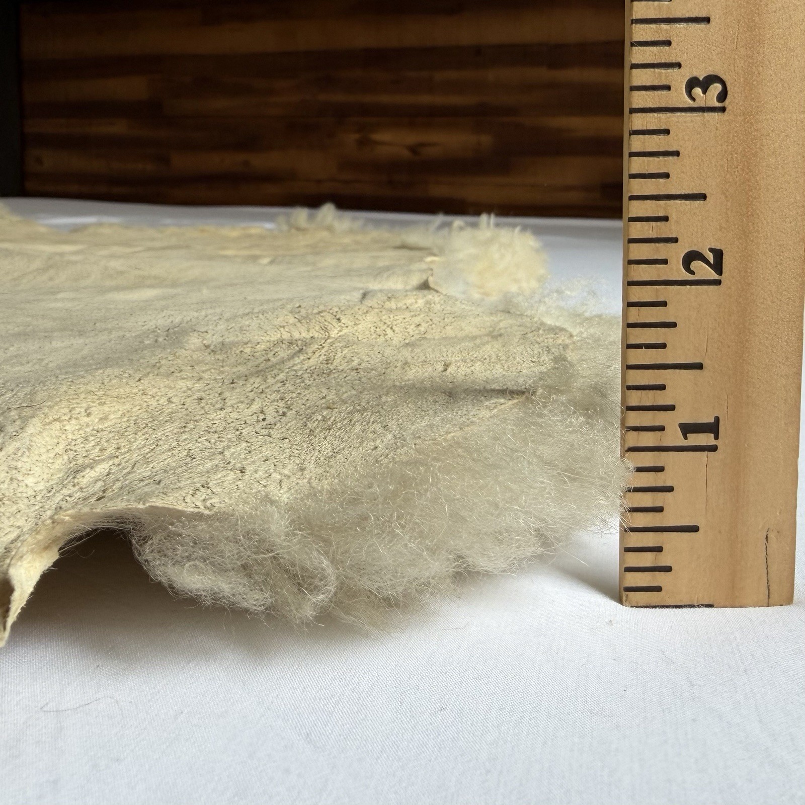 Vintage Natural Sheepskin Rug Furry Off White Pelt Shaped Edge 33” X 26” Plush