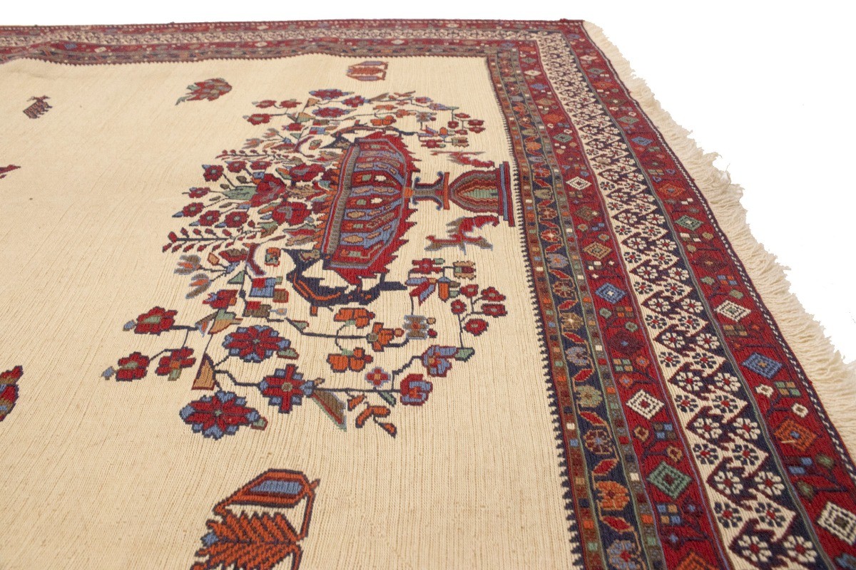 Sumak Pictorial Floral Tribal Style Oriental Rug Flat-Weave Wool Carpet 4’6X6 ft