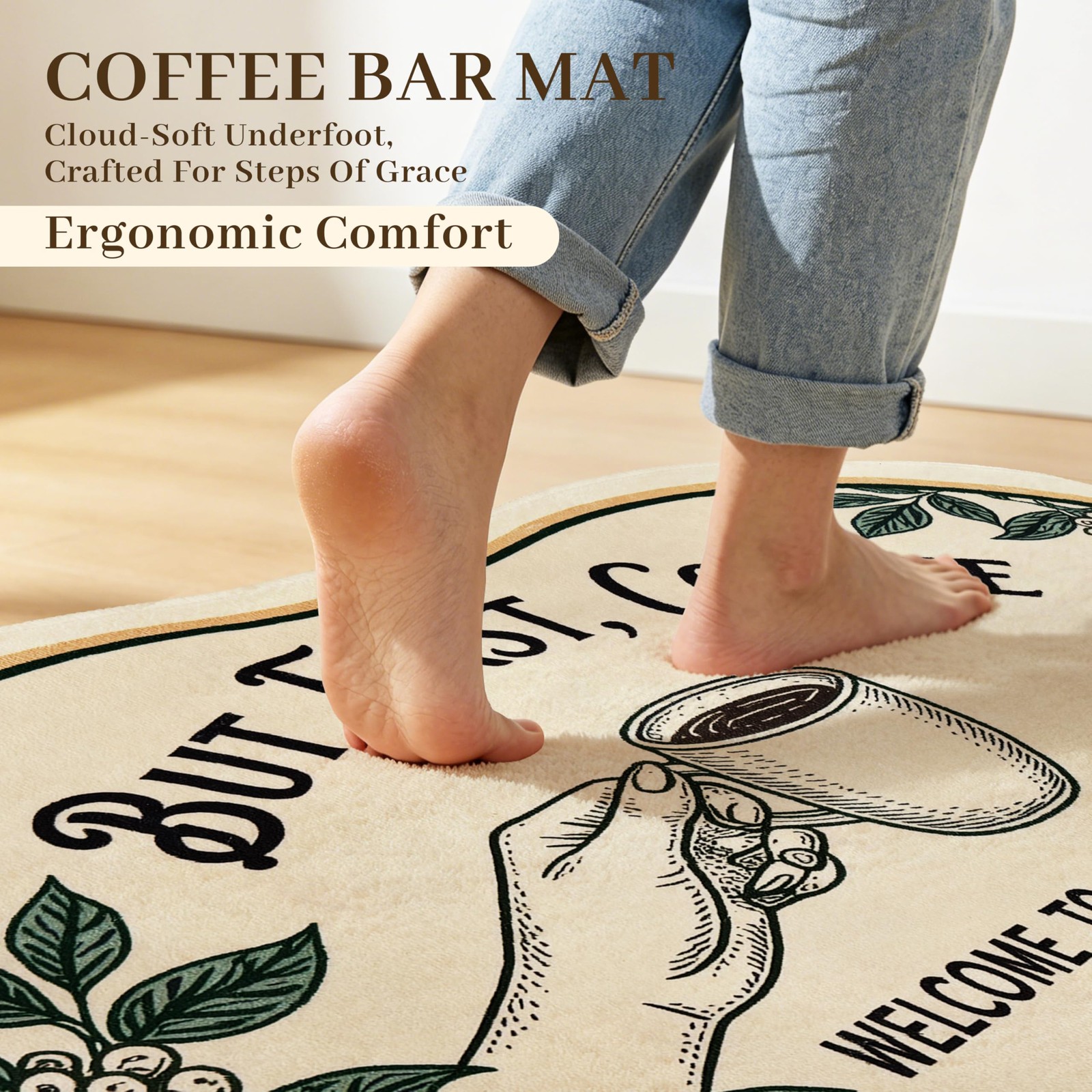 Coffee Kitchen Rug, 23″X31″ Washable Small Floor Mat TPR Non-Slip Backing Low…