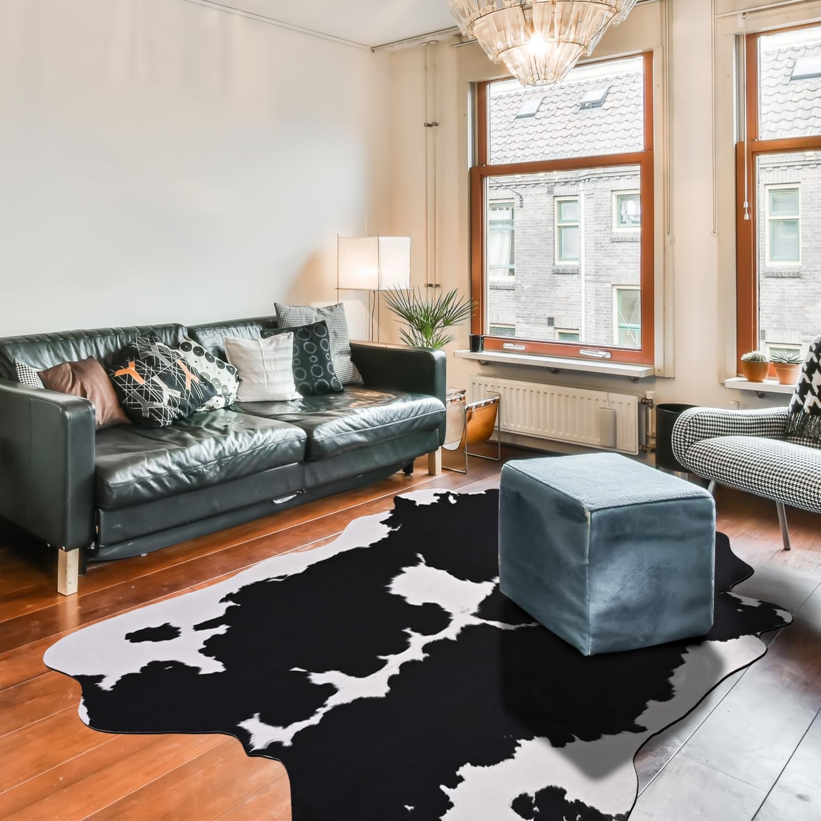 Black Faux Cowhide Rug 4×3 Feet Medium Thickened Cow Print NonSlip Carpet